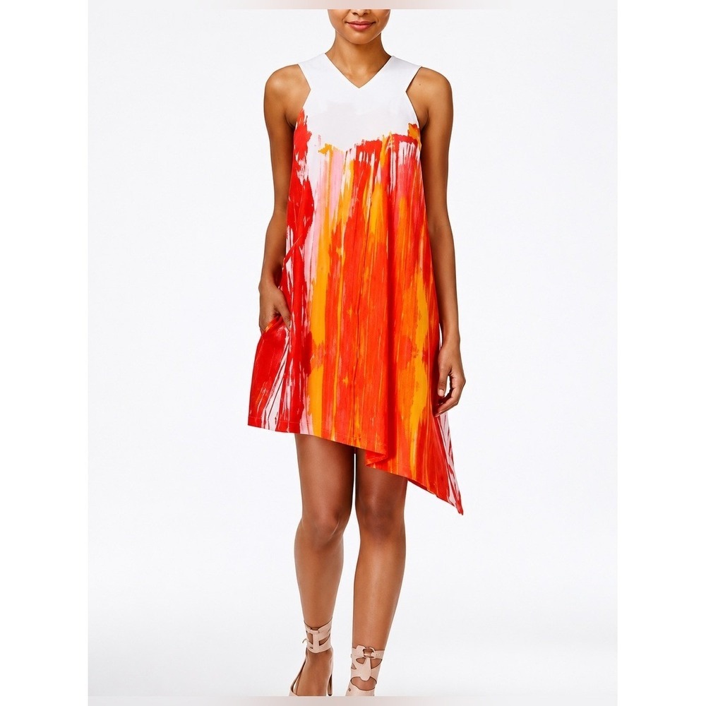 Rachel Rachel Roy Shift Dress Women S Red Orange Asymmetric Abstract Excellent